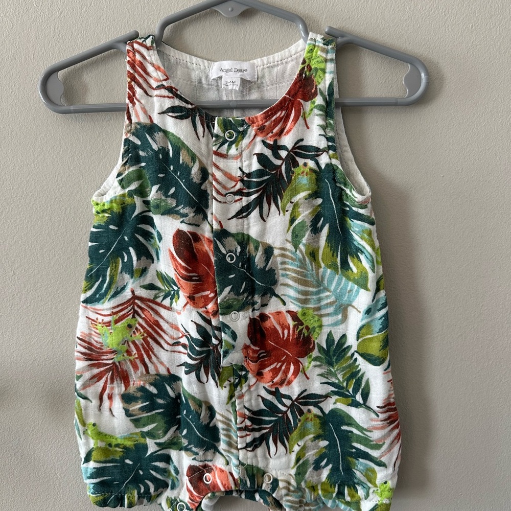 Tropical Leaf Print Baby Romper